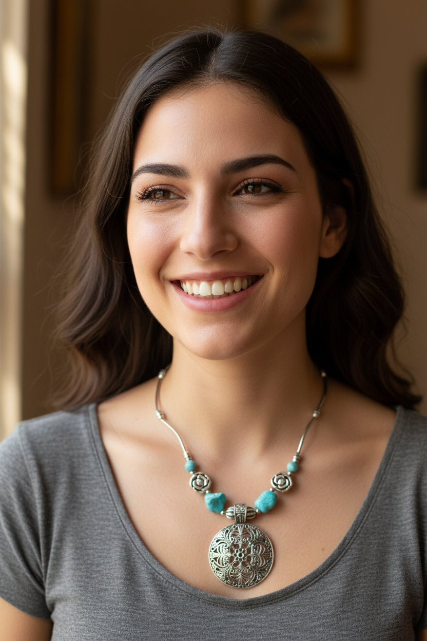 Round pendant with turquoise
