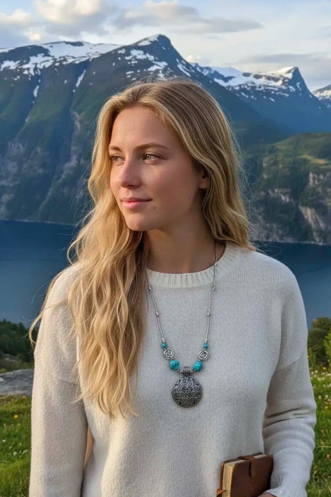 Round pendant with turquoise